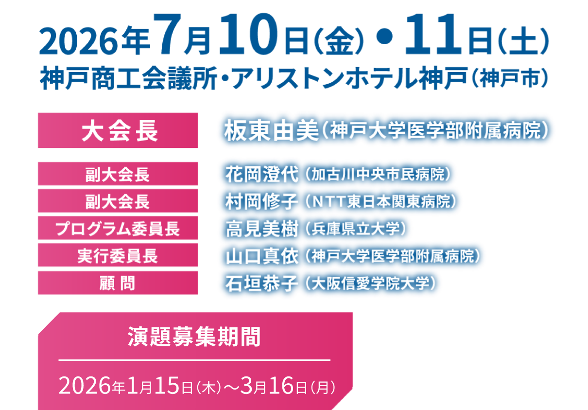 2026年7月10日（金）・11日（土）　神戸商工会議所・アリストンホテル神戸（神戸市）　大会長：板東由美